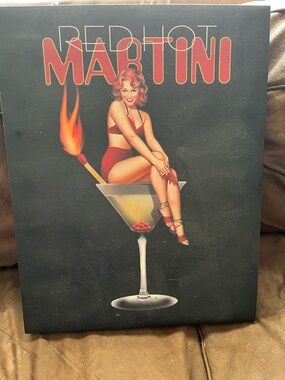 Red Hot Martini Pin-Up Wall Art - Red & Black